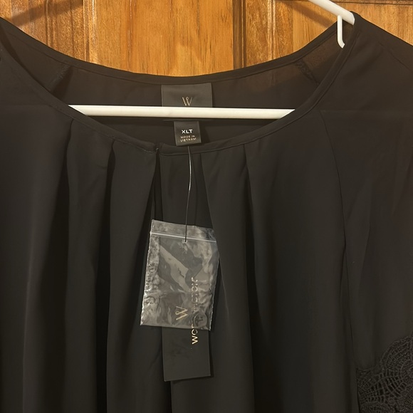 NWT Worthington Semi Sheer Pleated Crochet Sleeve Blouse - Picture 7 of 9